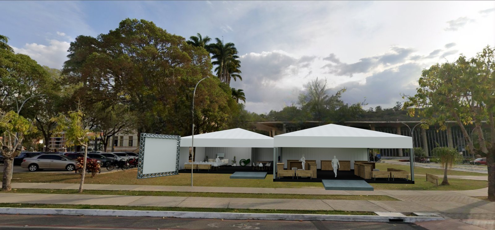 tecnoFARM — estande do tecnoPARQ em frente ao Centro de Vivência da UFV